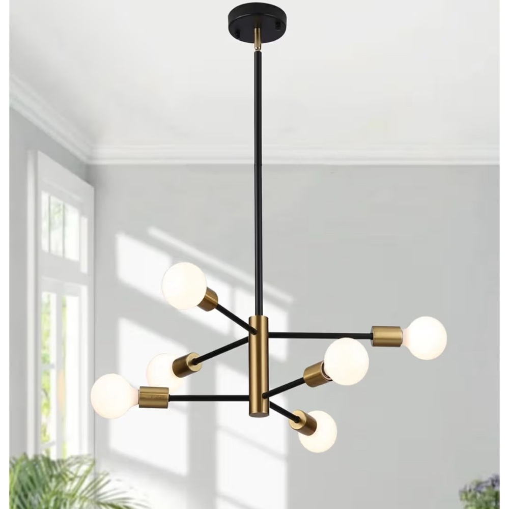 NEW Modern Sputnik Chandelier - Black and Gold Ceiling Light Fixture